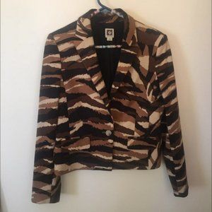 Anne Klein Jacket Leopard Print Pattern Brown Black Lined Sz 8 #342